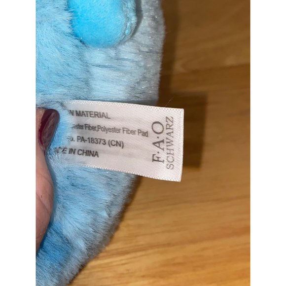 FAO Schwarz Bunny Rabbit Blue Plush Stuffed Animal Rainbow Pom Pom Tail Round - Picture 7 of 8